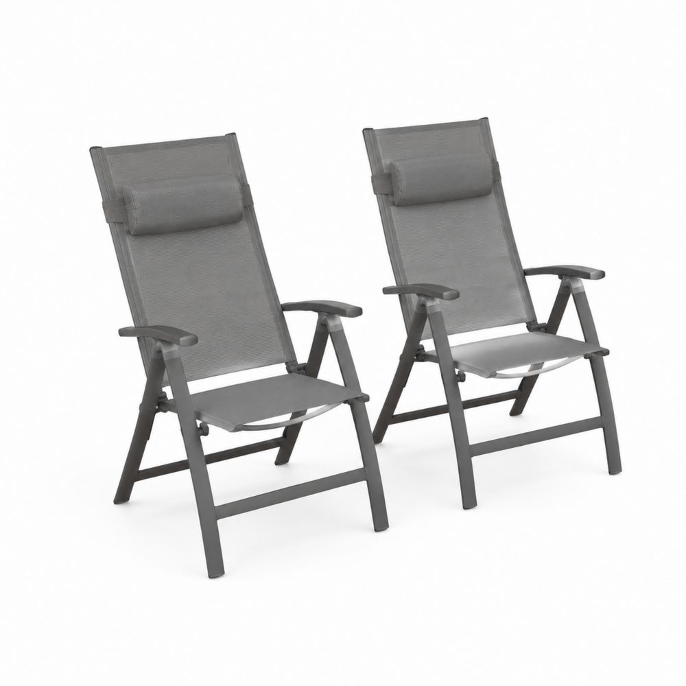 Conjunto de 2 sillas plegables de aluminio y textileno gris