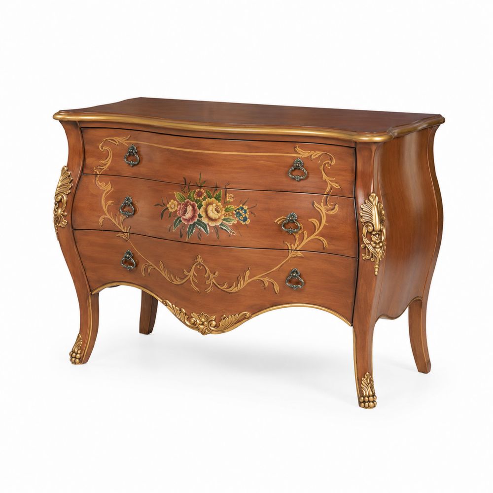Cómoda de Madera Maciza con Detalles Dorados