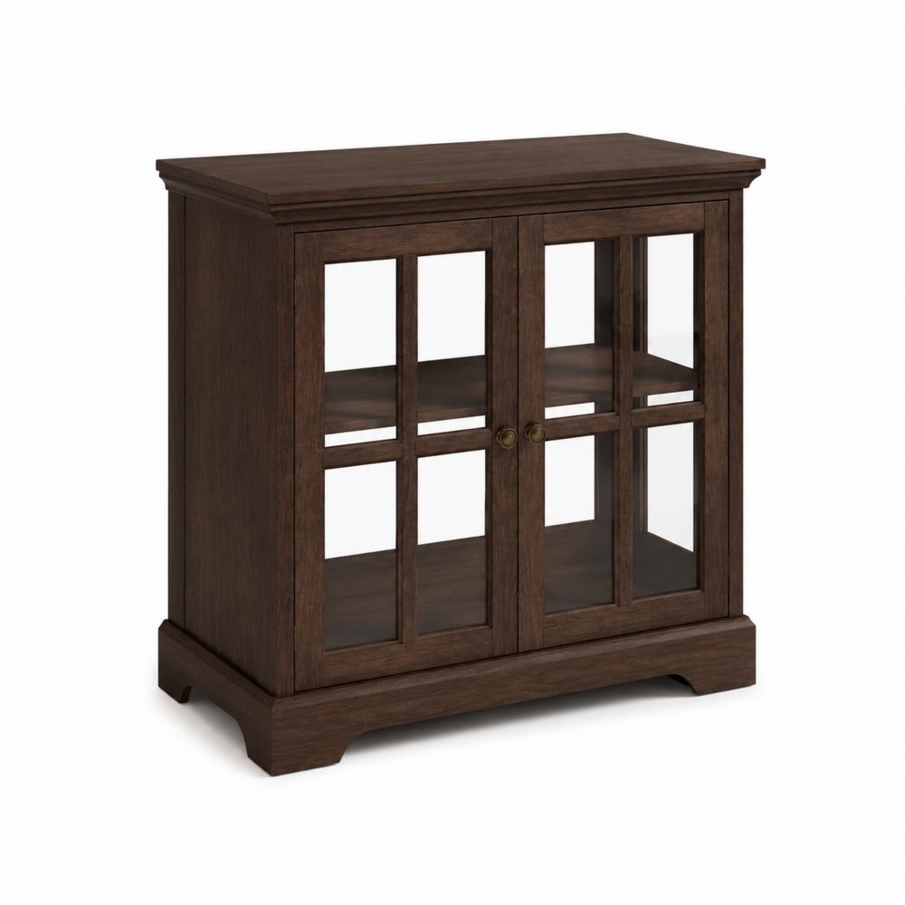 Aparador de madera con puertas de vidrio templado marrón