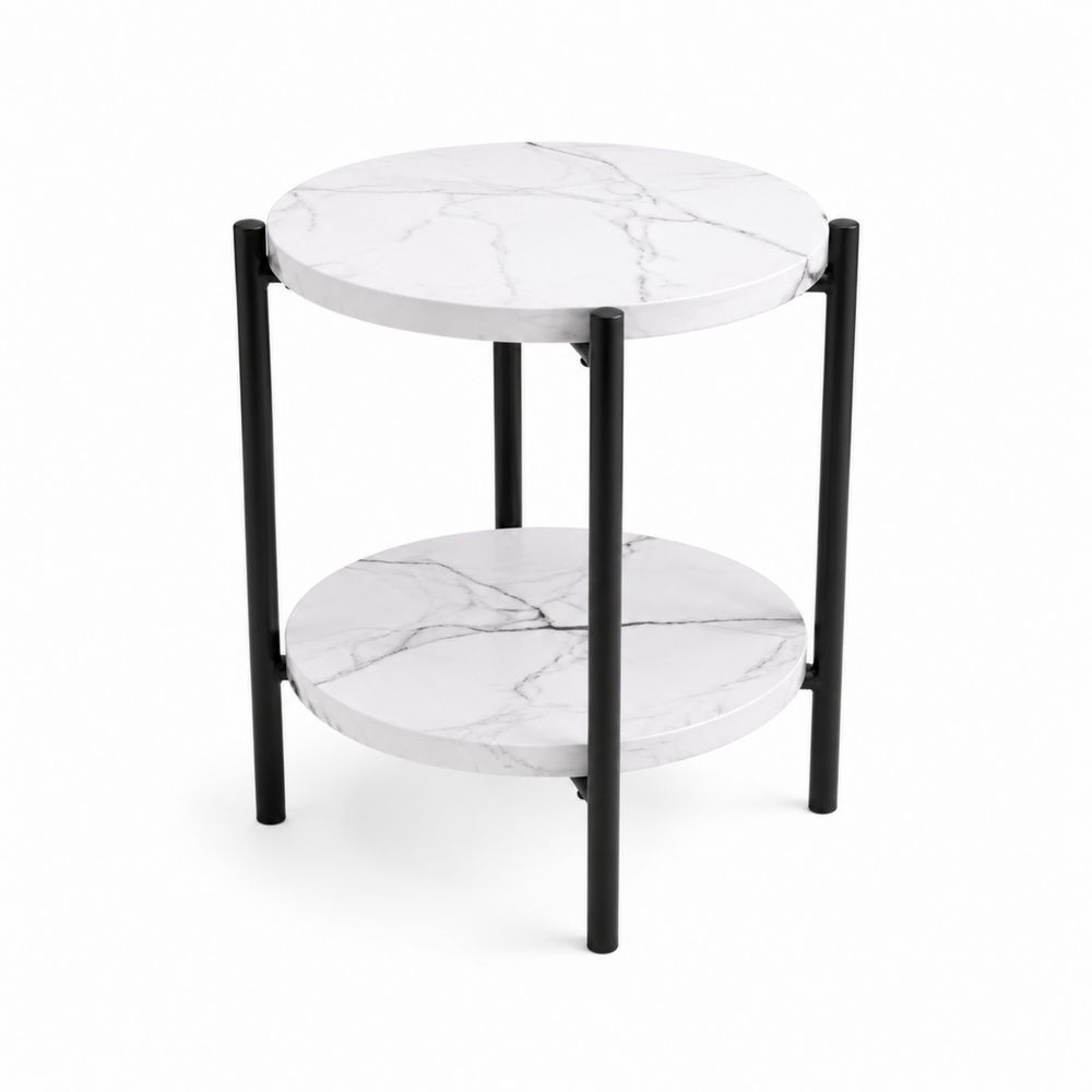 Mesa auxiliar redonda de mármol con estructura metálica, 60 cm de alto