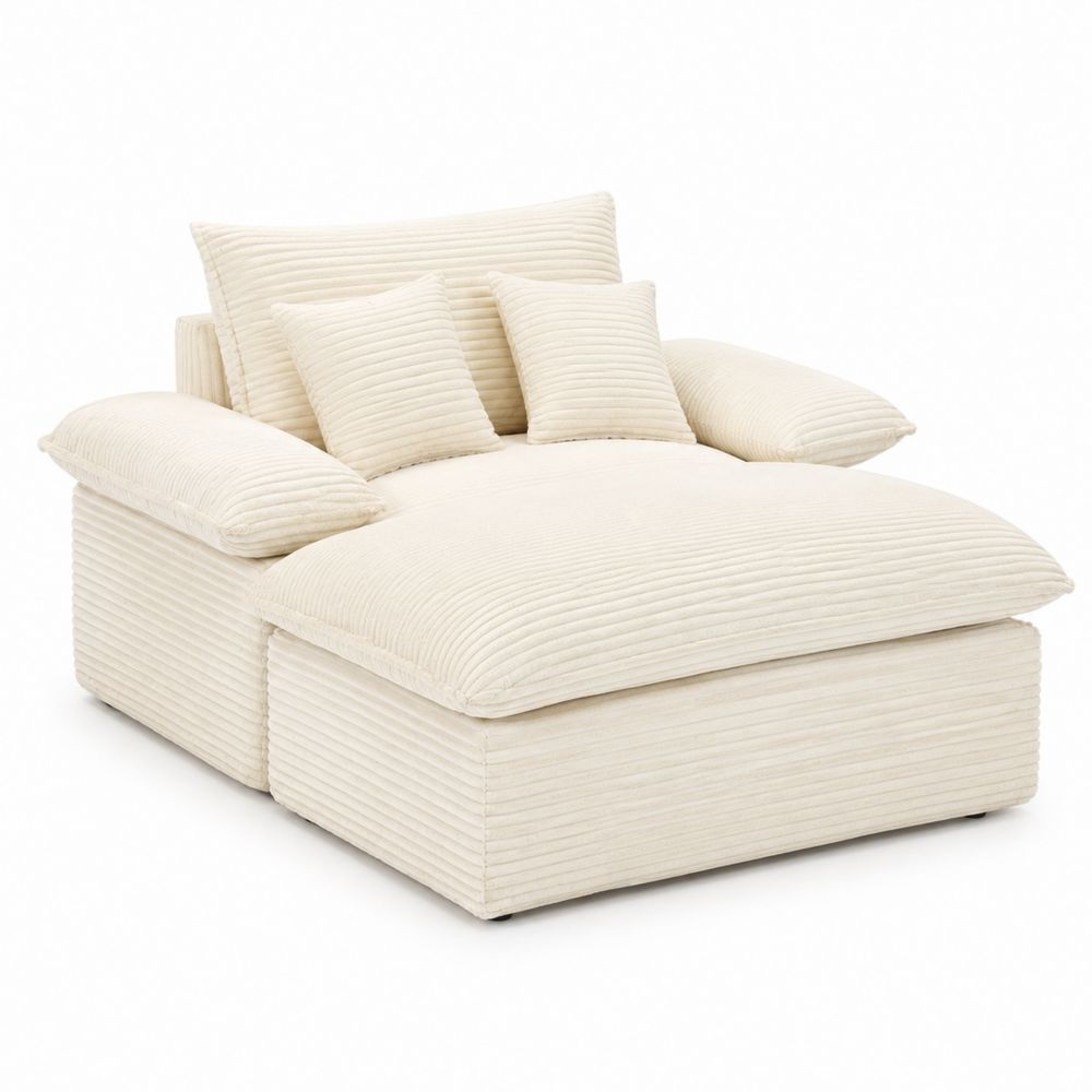 Chaise longue en pana beige con cojines 150x90x80 cm