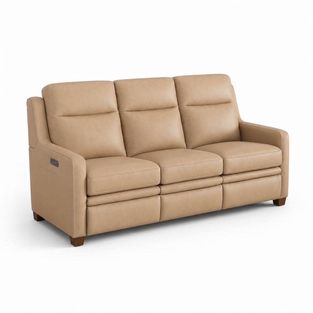 Sofá de 3 plazas en piel sintética beige con función reclinable