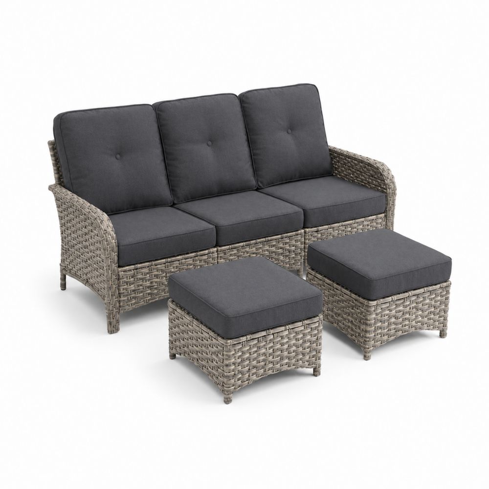 Conjunto de Sofá de Exterior de Ratán Sintético 4 Piezas con Cojines Gris Oscuro