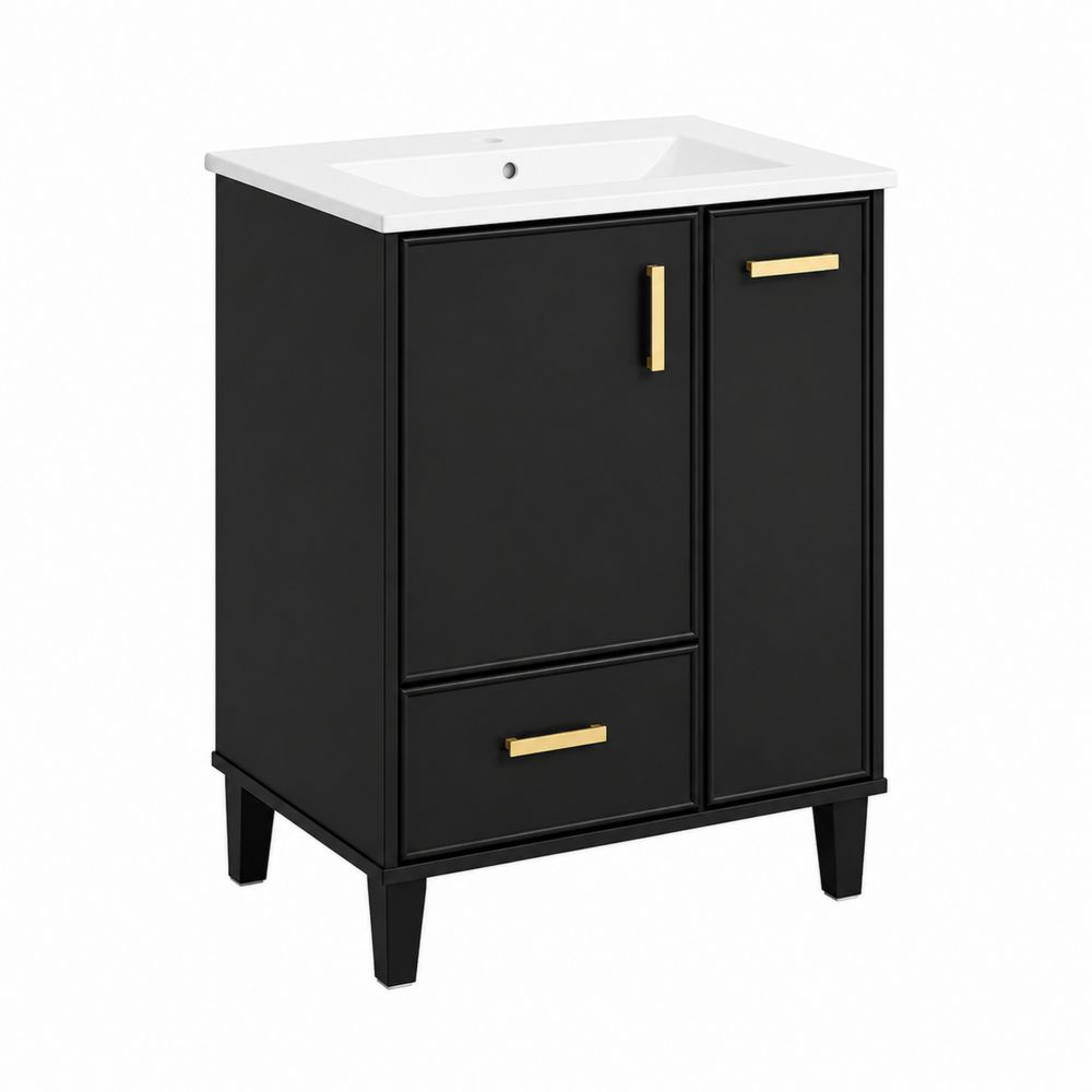 Mueble de baño MDF Negro con Lavabo de Cerámica Blanca
