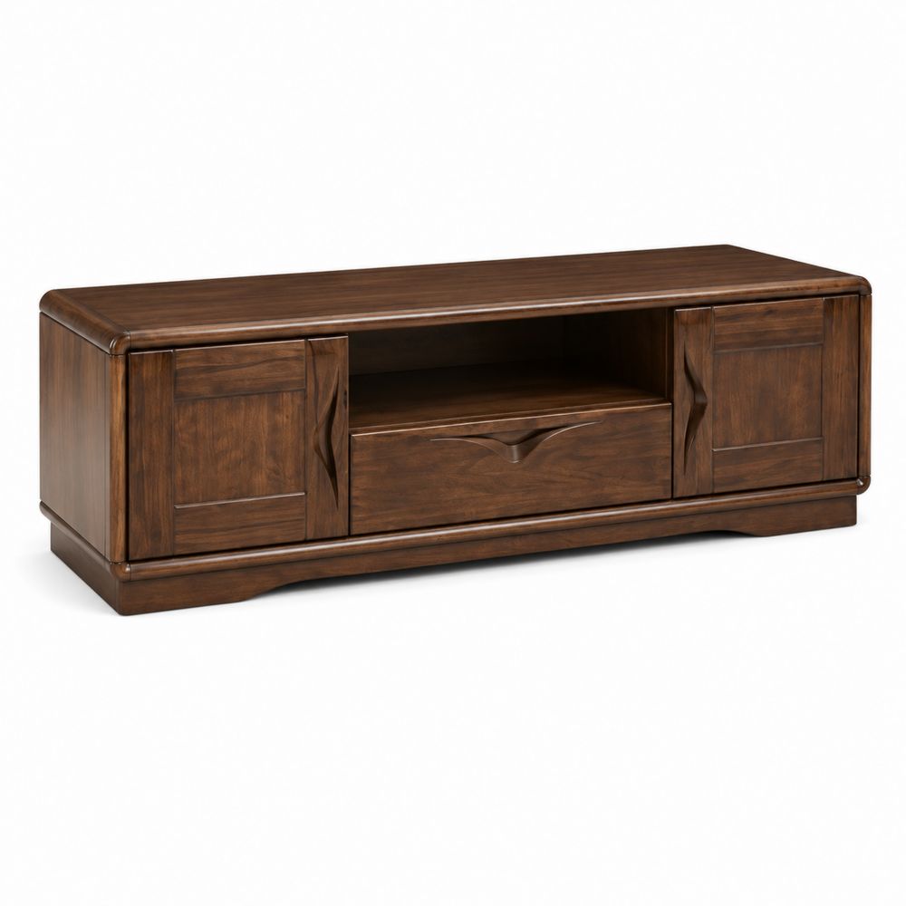 Mueble de madera maciza para TV con puertas y cajón 150x45x50 cm