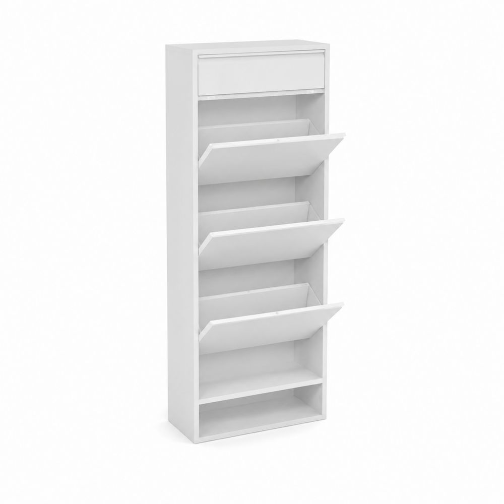 Zapatero Vertical de Madera con 4 Compartimentos Abatibles Blanco