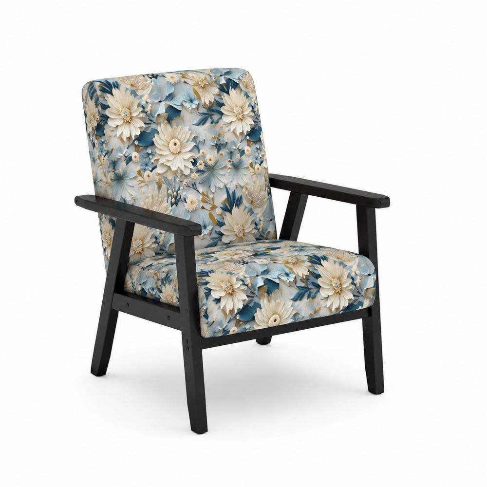 Silla de tela floral con estructura de madera