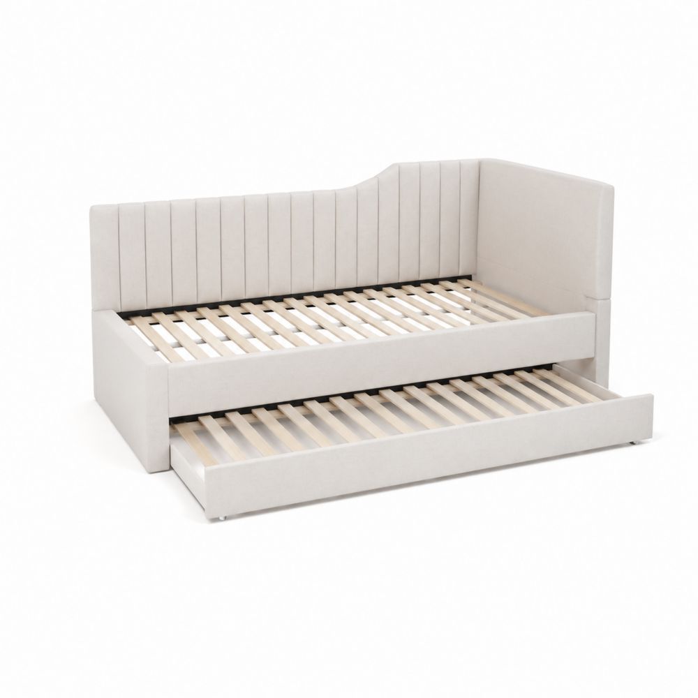 Diván con cama nido de madera y tela beige