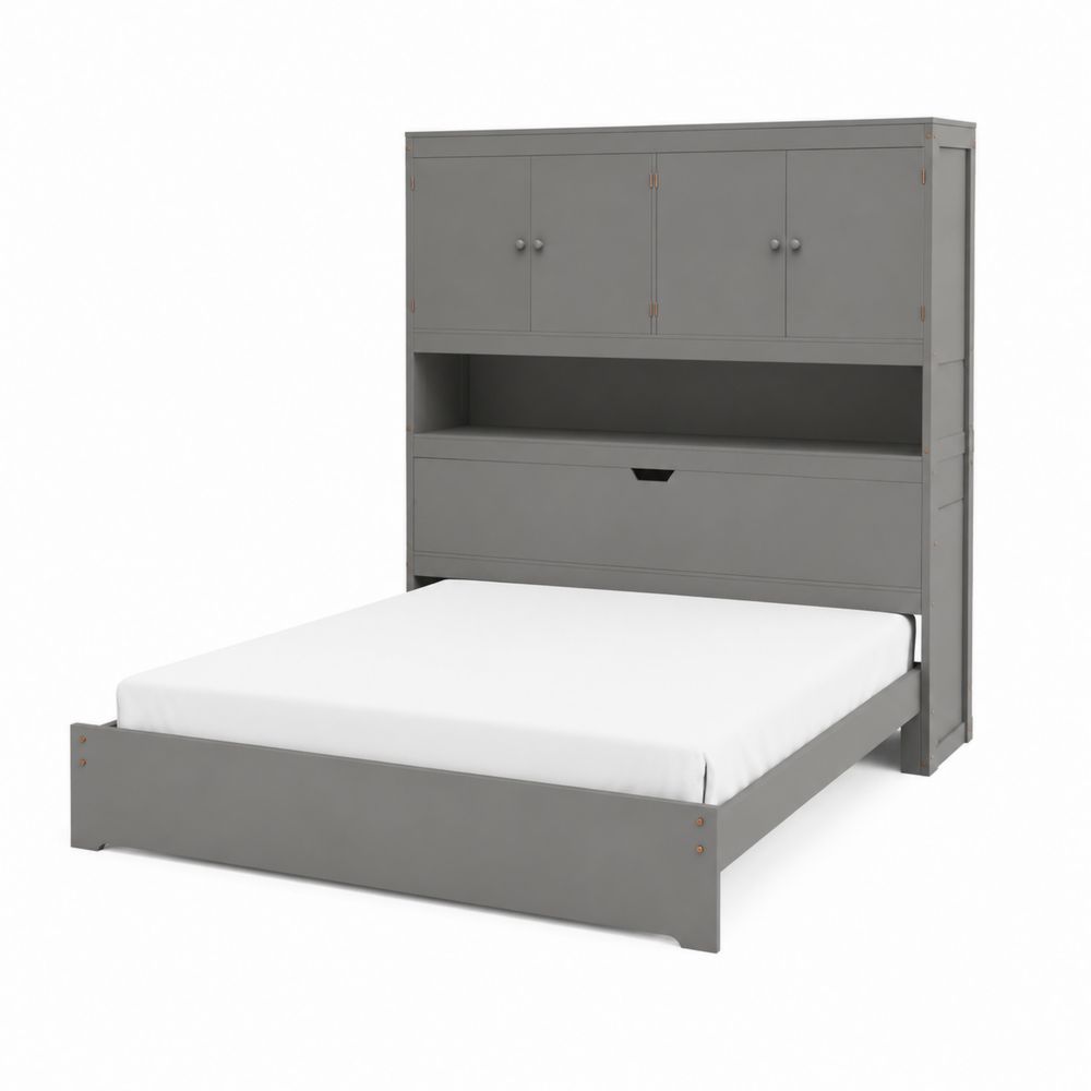 Cama de Madera Gris con Almacenamiento y Cabecero 200x150 cm