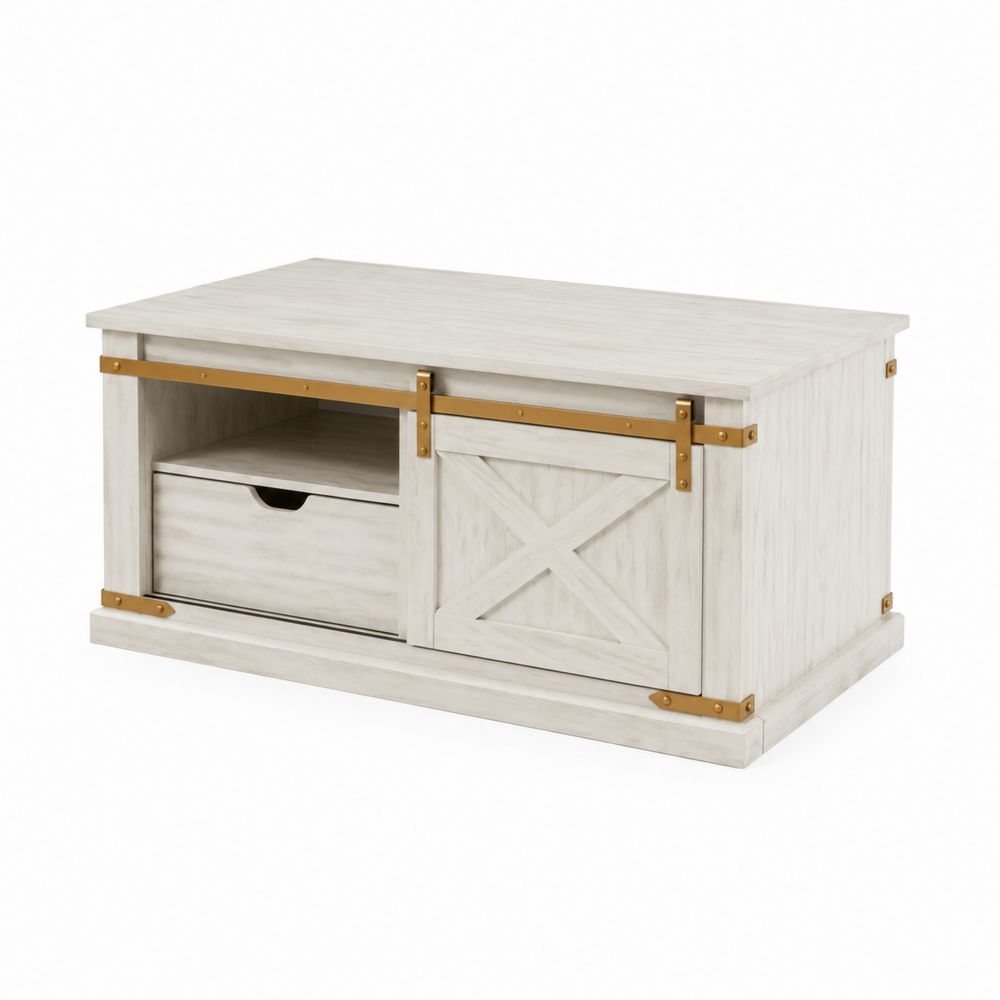 Mesa de centro de madera blanca con almacenamiento 110x60x45 cm