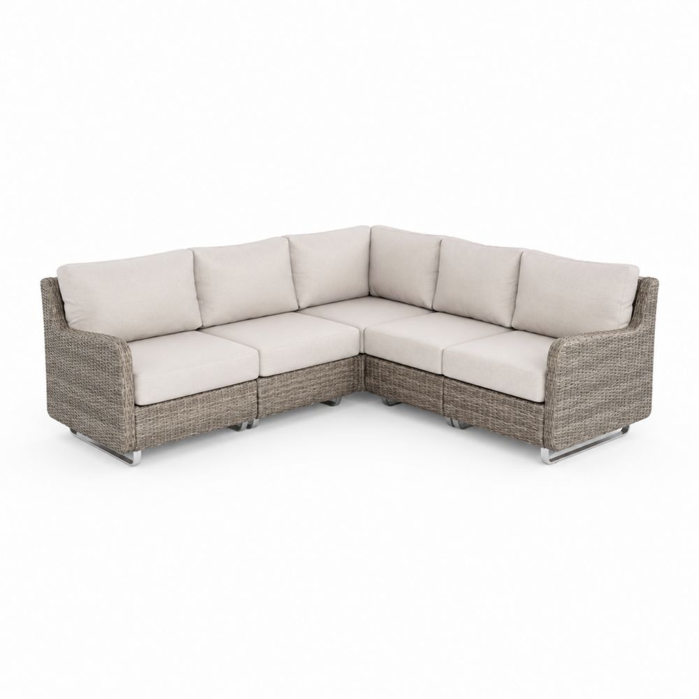 Sofá Modular Esquinero de Ratán Sintético para Exterior con Cojines Beige