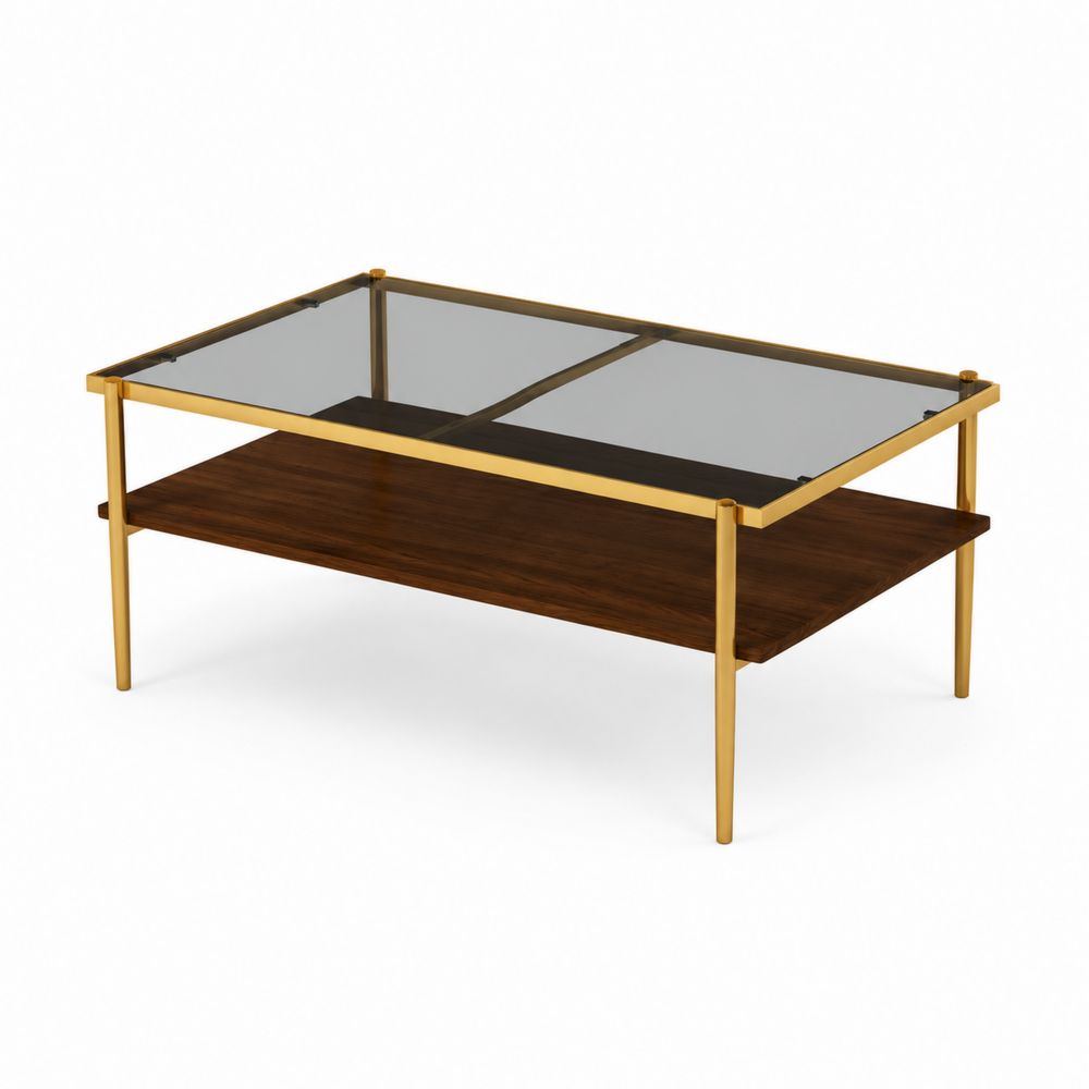 Mesa de centro de vidrio templado y madera