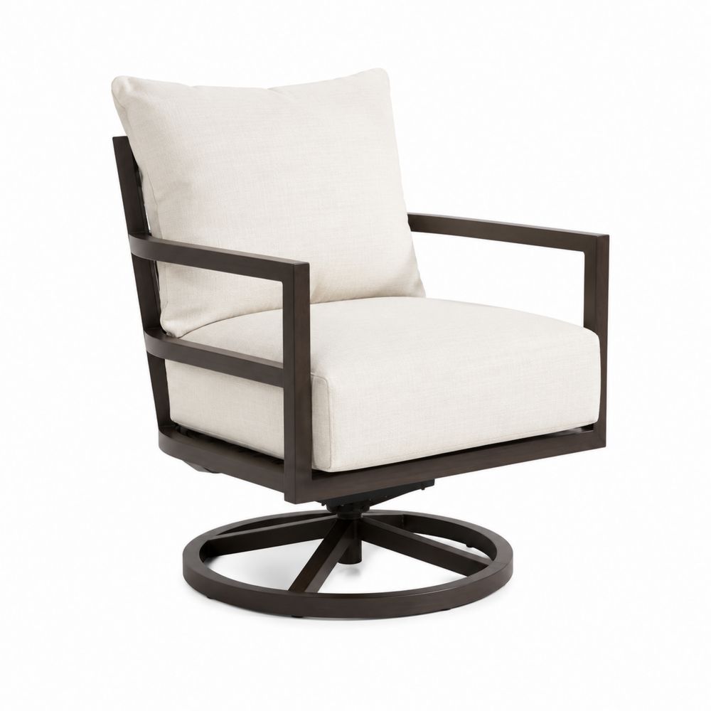 Sillón giratorio de aluminio con cojines crema