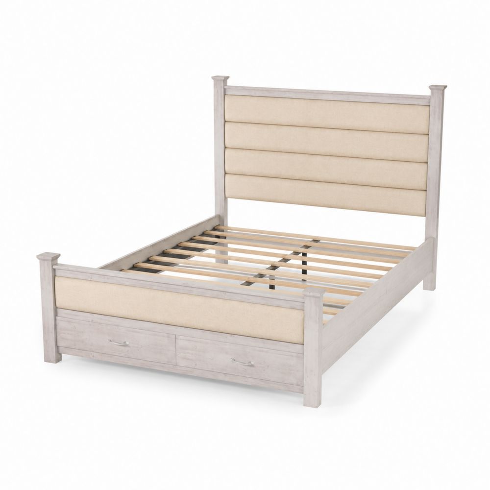Cama de madera con cabecero acolchado y almacenamiento 200x160 cm