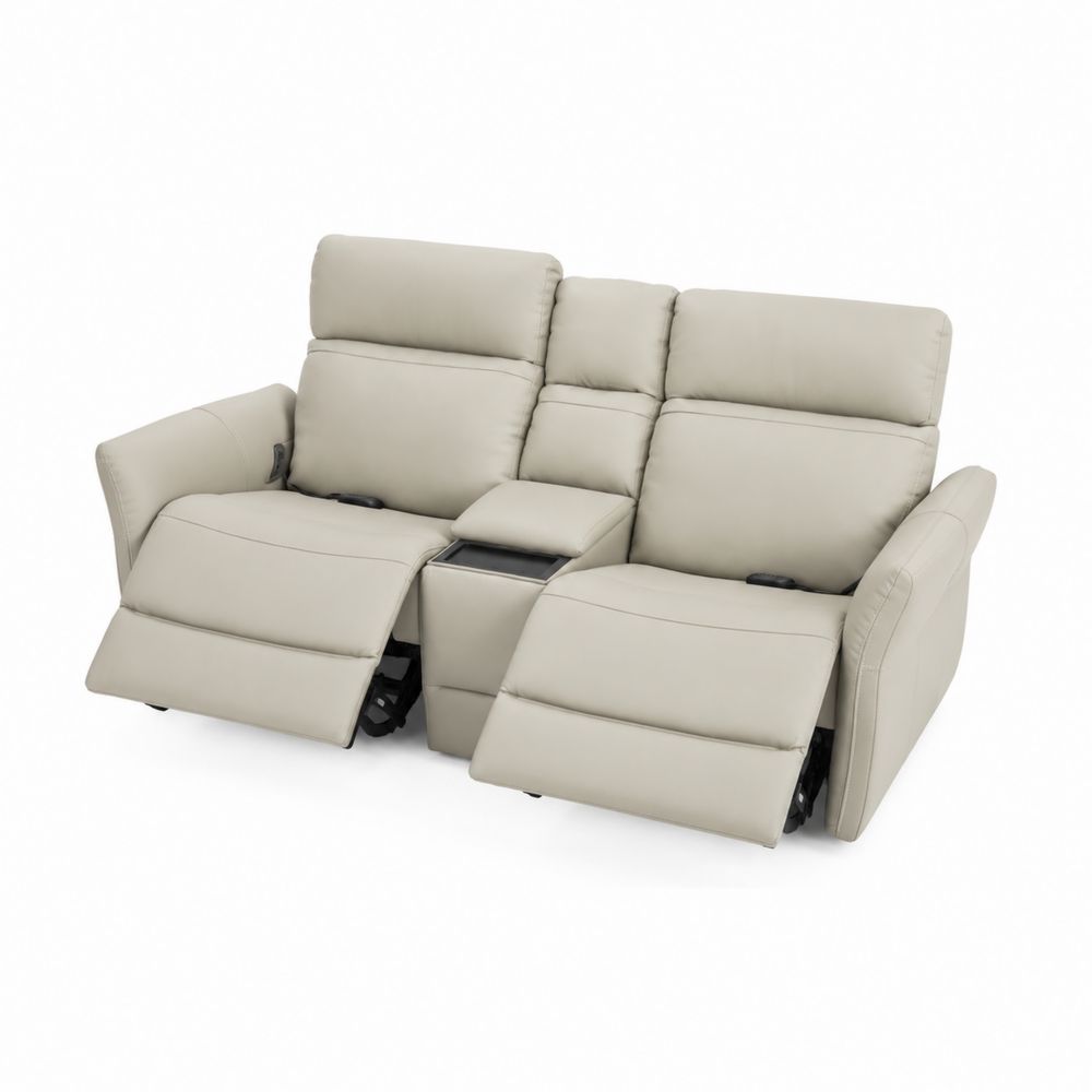 Sofá reclinable 2 plazas de piel sintética beige 200x95x100 cm