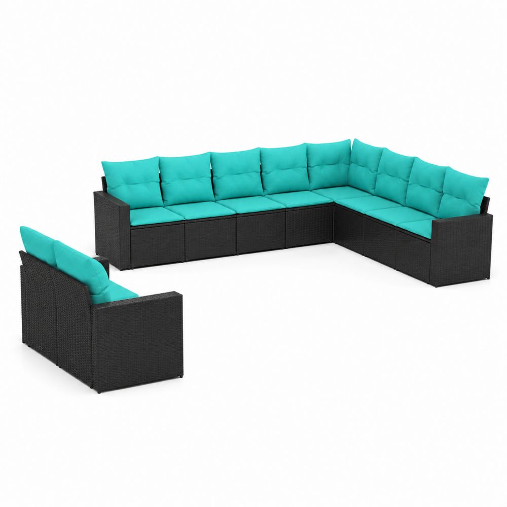 Conjunto Modular de Sofás de Ratán Sintético con Cojines Turquesa