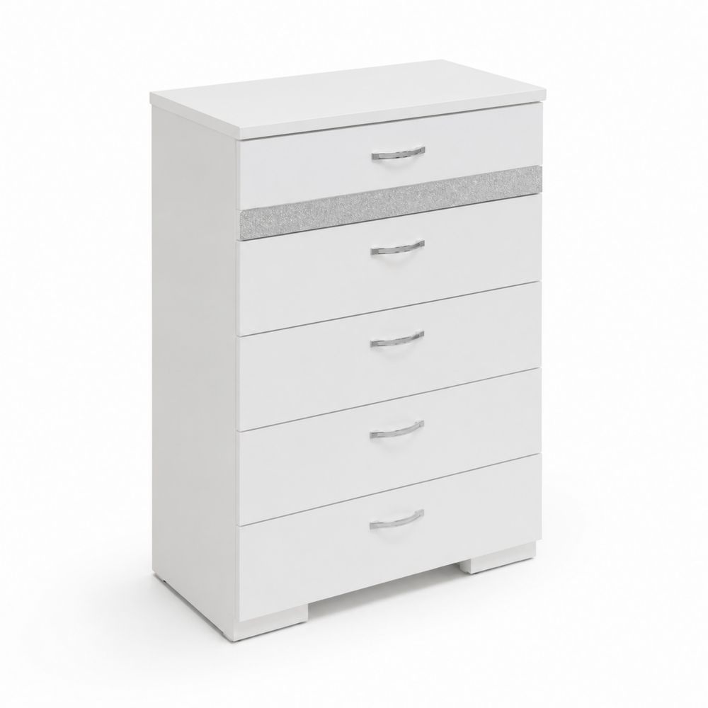Cómoda de MDF Blanco y Gris con 5 Cajones 90x40x110 cm