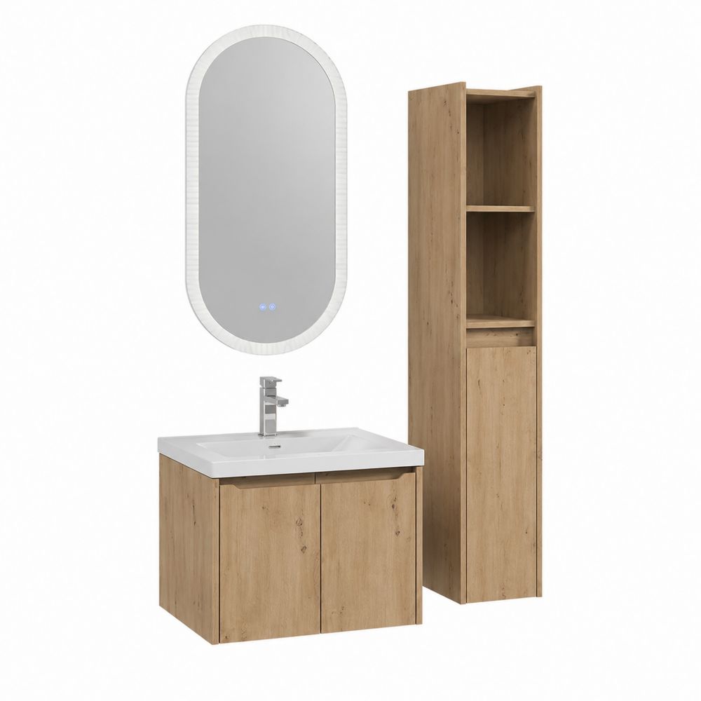 Conjunto de Mueble de Baño MDF con Lavabo de Cerámica y Espejo LED
