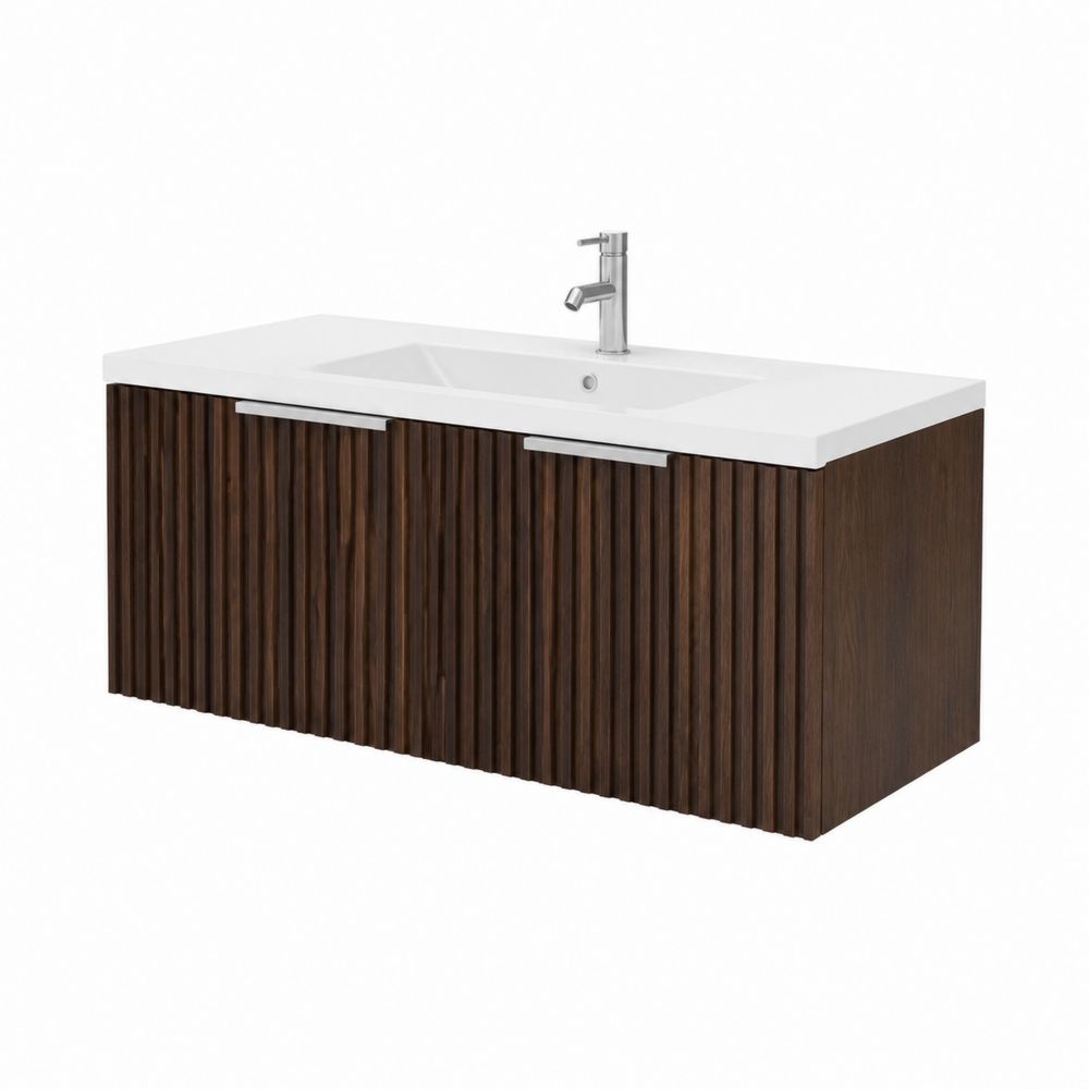 Mueble de baño con lavabo de cerámica rectangular 80x45 cm madera Marrón