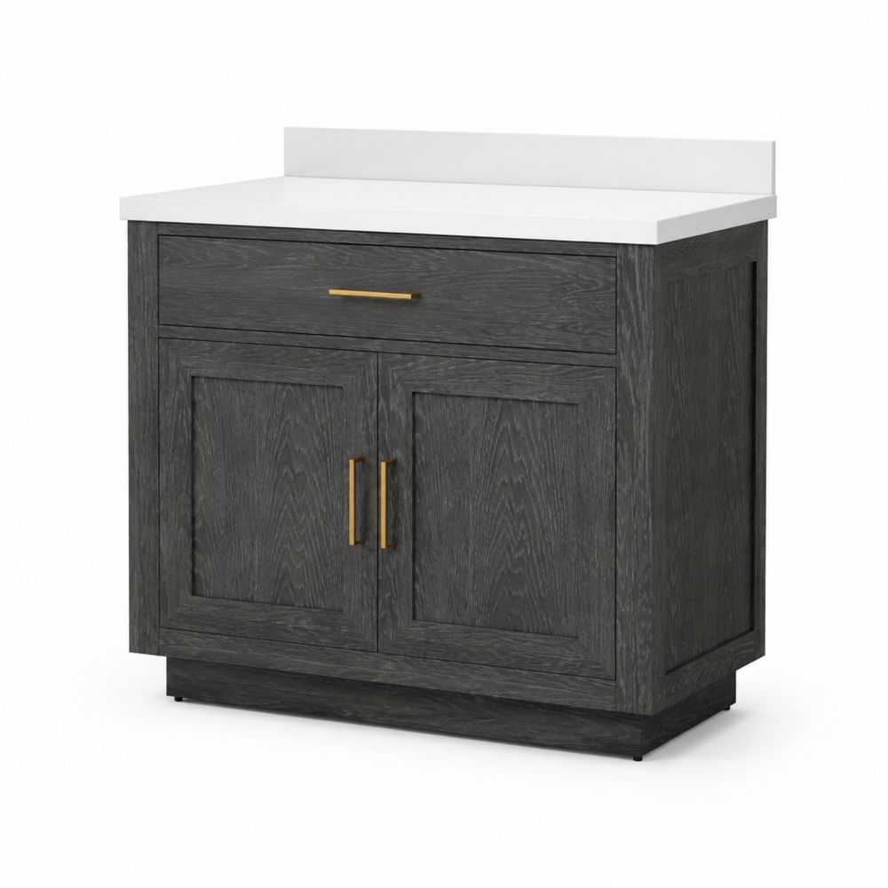 Mueble de lavabo madera maciza gris oscuro con encimera de mármol