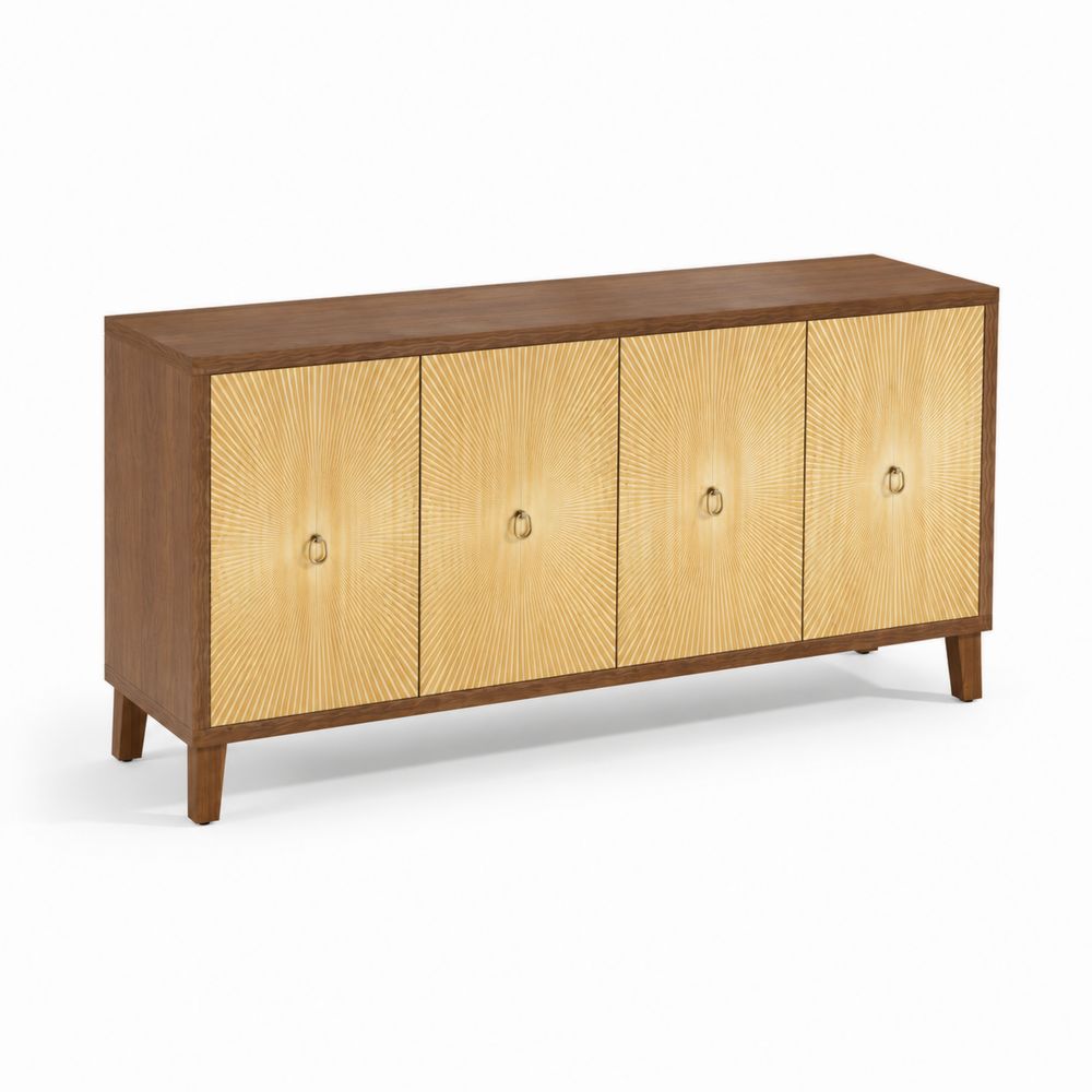 Aparador de madera con puertas doradas 160x40x75 cm