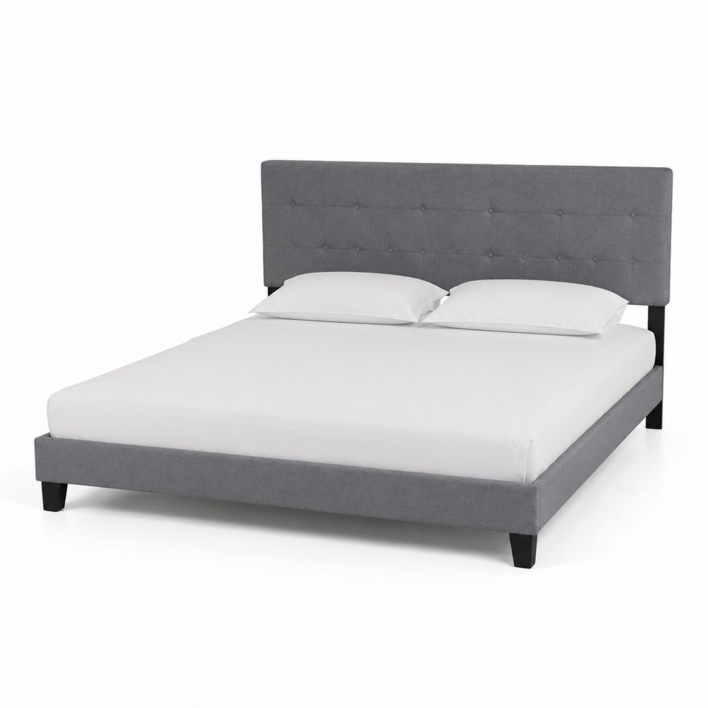 Cama de matrimonio con cabecero tapizado de poliéster gris 200x160 cm