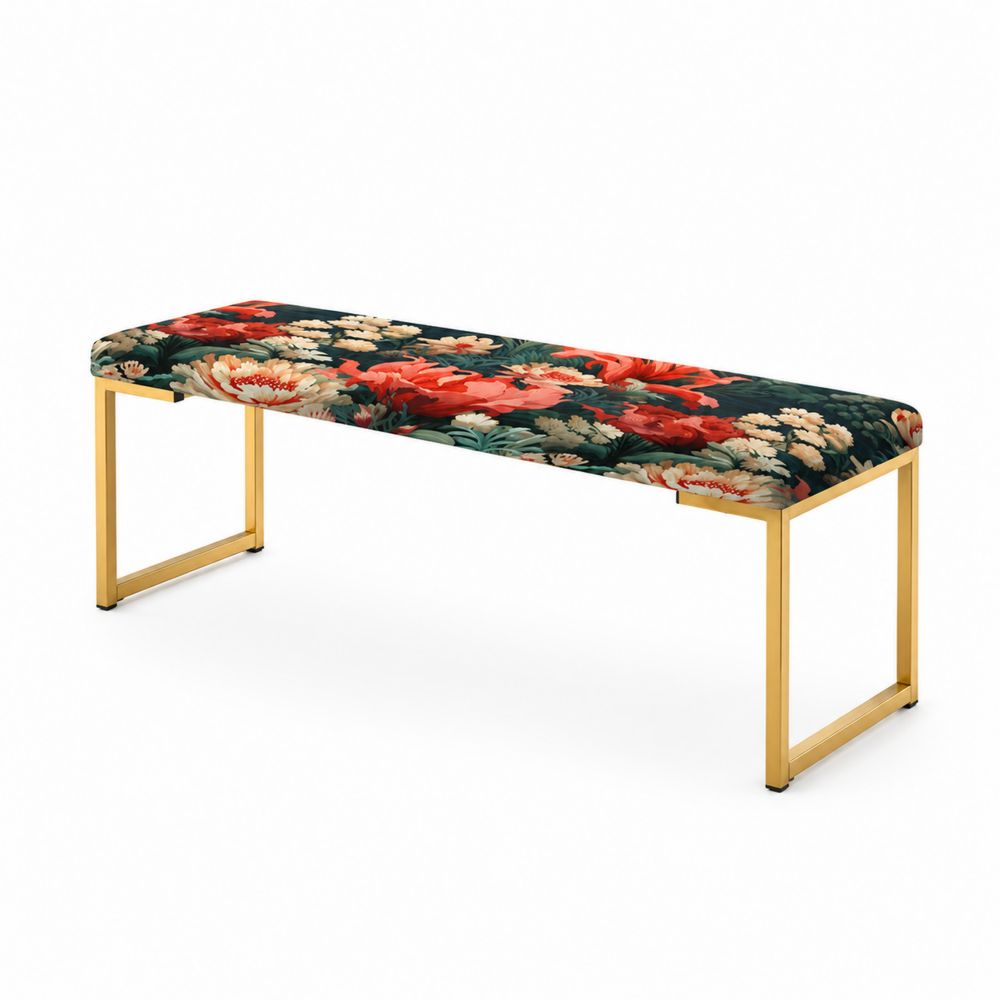 Banco de Tela Floral con Estructura Metálica Dorada 140 cm