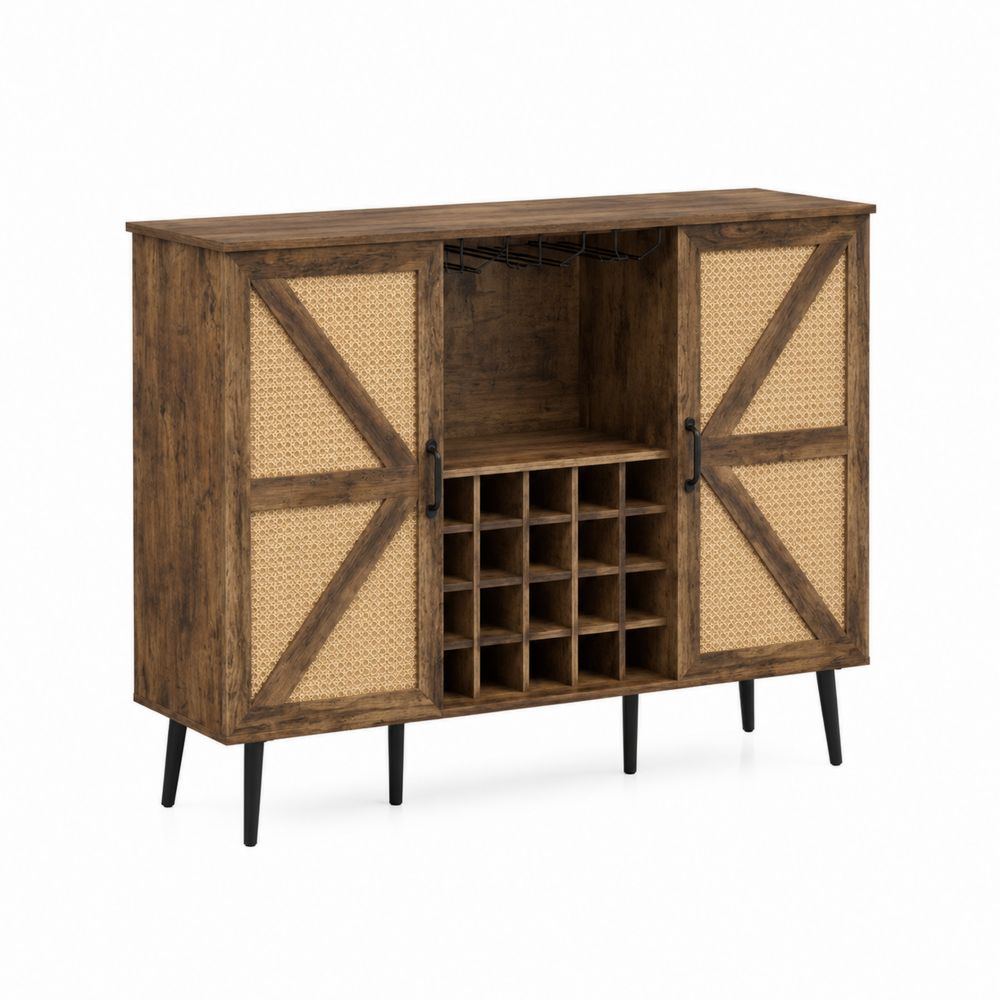 Aparador de Madera y Ratán con Botellero 120x40x100 cm Marrón