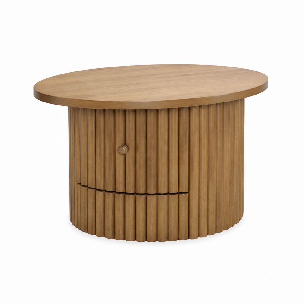 Mesa de centro redonda de madera maciza con almacenamiento