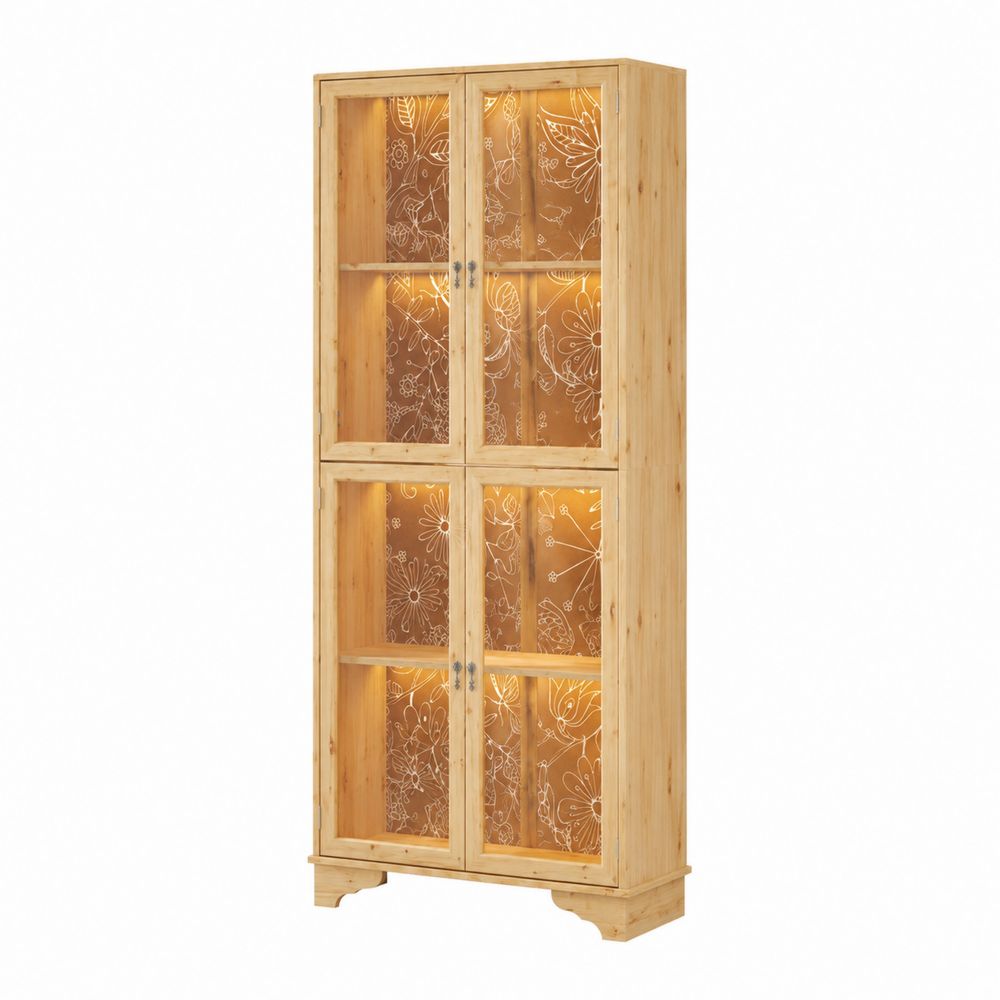 Vitrina de Madera de Pino con Vidrio Templado Decorado