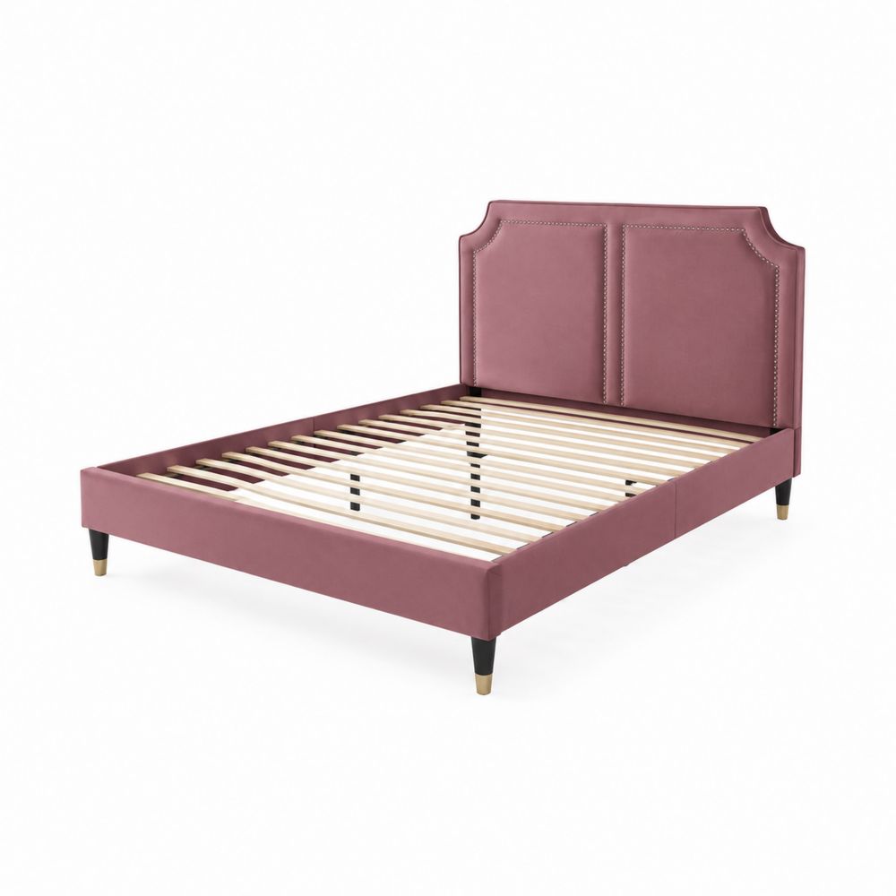 Cama de madera con cabecero tapizado en poliéster 150x200 cm Rosa