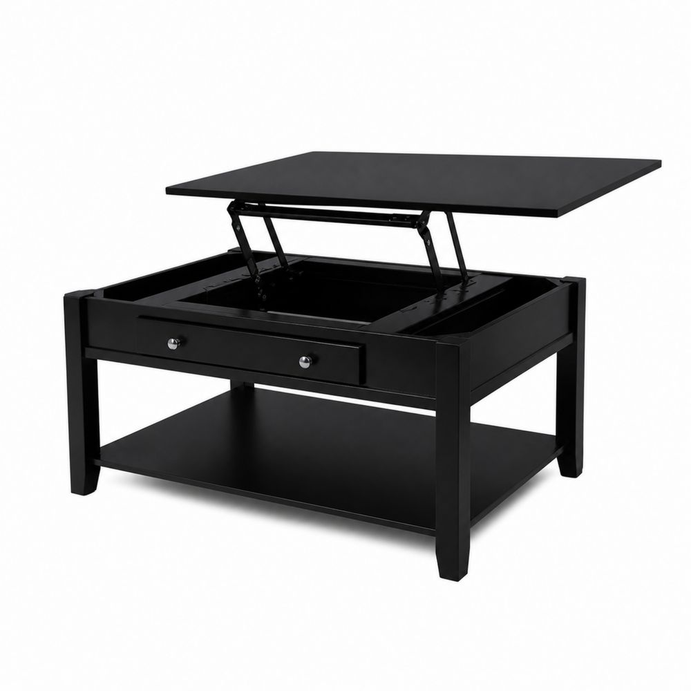Mesa de Centro Elevable de Madera Negra 100x50 cm
