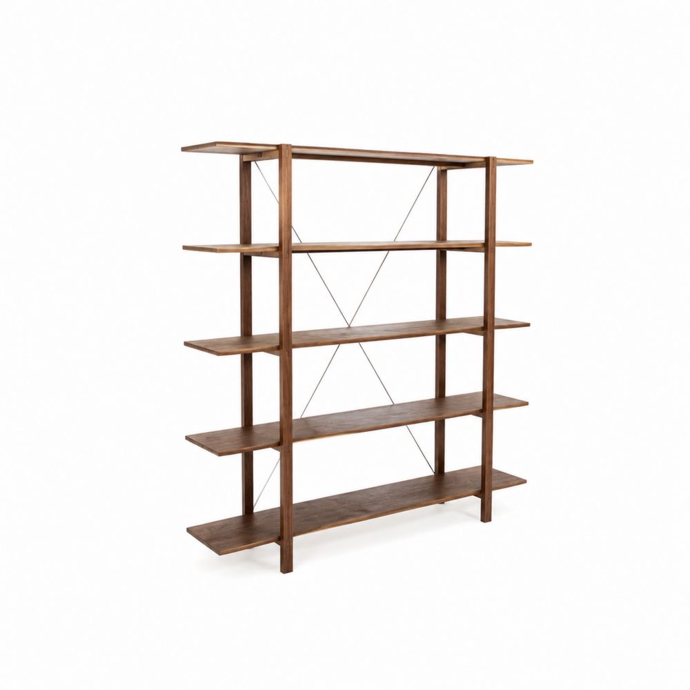 Estantería de madera de 5 niveles con refuerzo de metal 180x150x30 cm Nogal