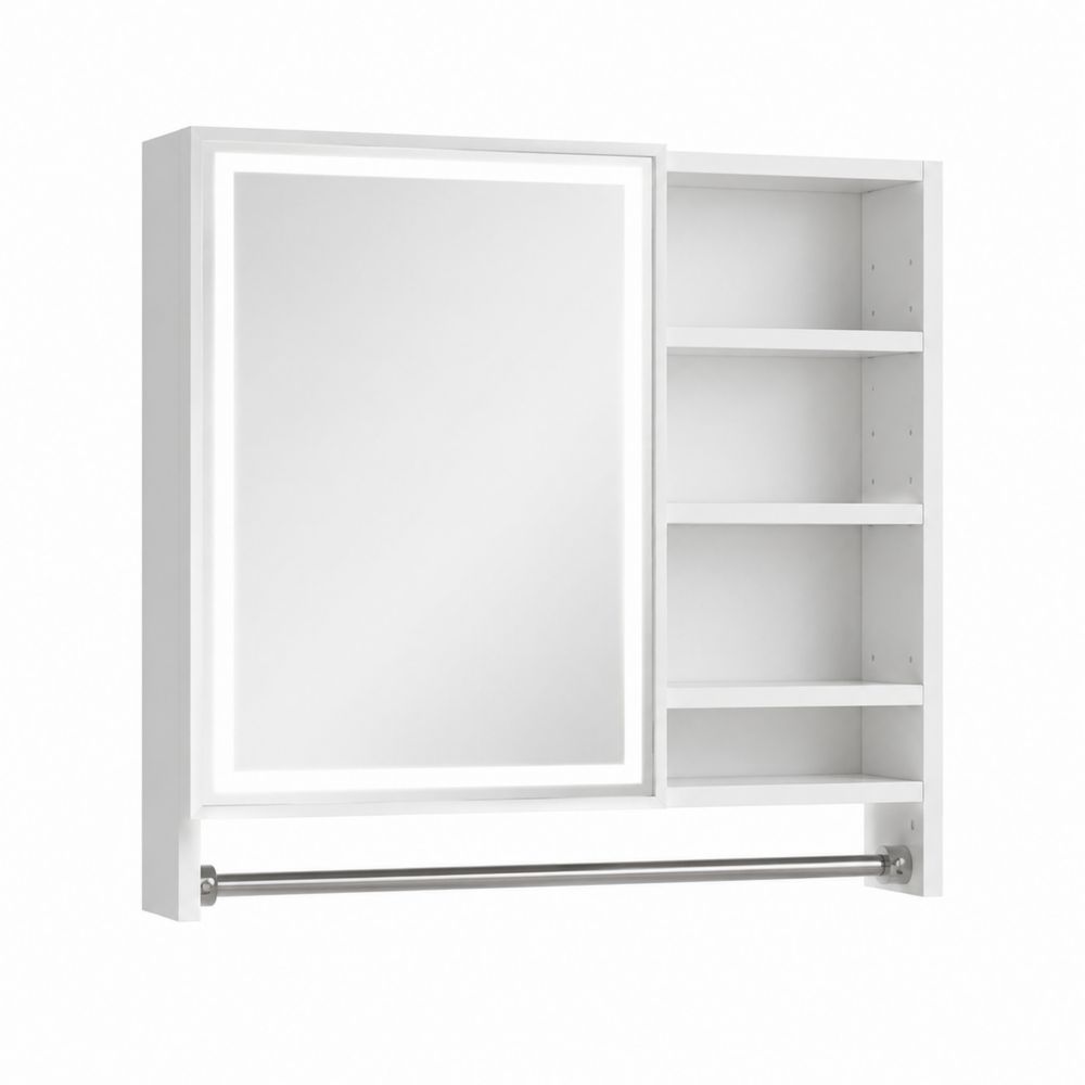 Armario de Baño con Espejo LED, MDF, Blanco