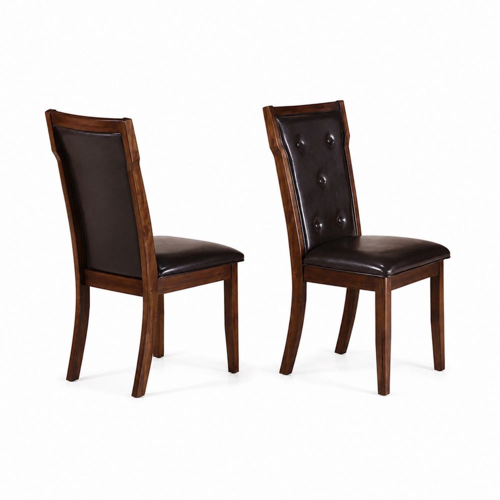 Juego de 2 Sillas de Comedor de Madera y Cuero Sintético Marrón