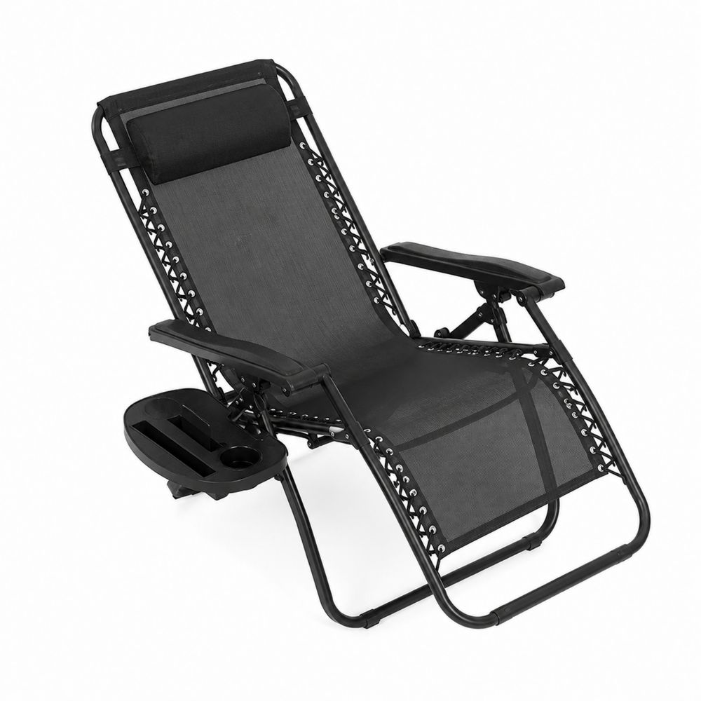 Tumbona Reclinable de Acero Negro con Textilene y Bandeja