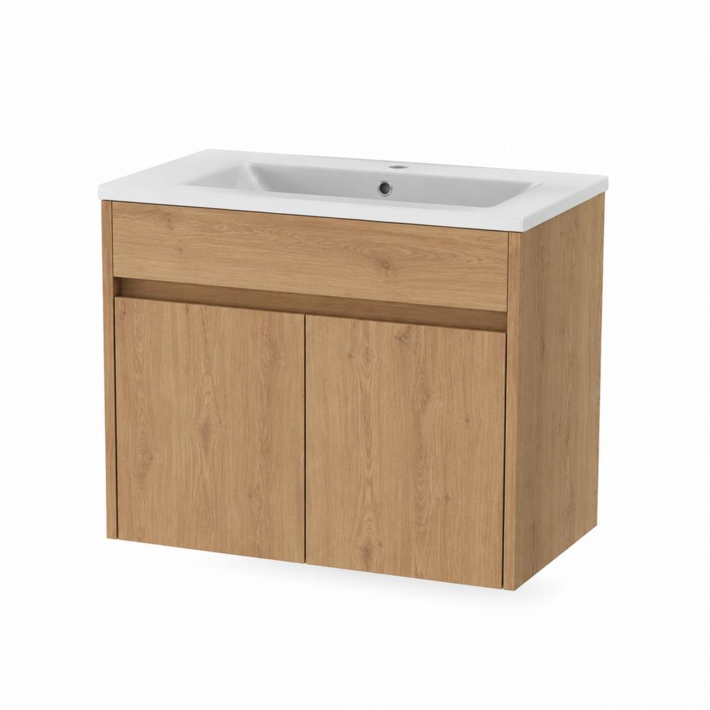 Mueble de baño de madera con lavamanos de cerámica 80x45x85 cm Roble