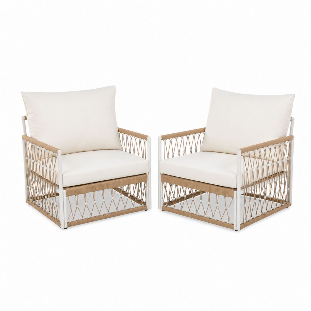 Set de 2 sillones de aluminio con cuerda y cojines de poliéster