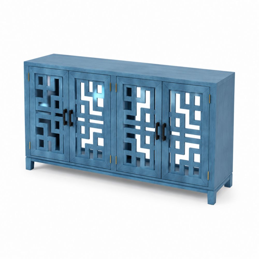Aparador de Madera con Puertas Decorativas Azul