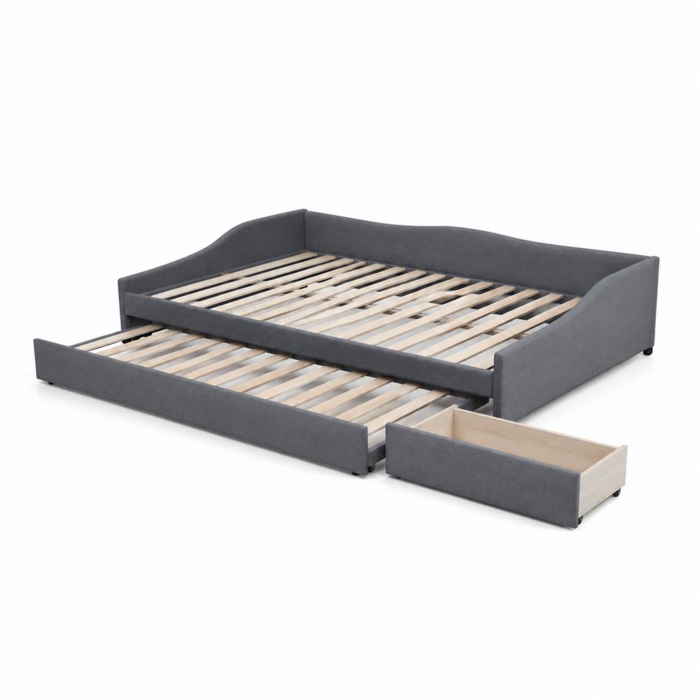 Cama nido con cajón gris madera y poliéster