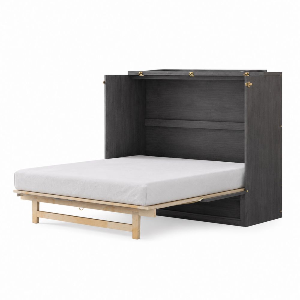 Cama abatible con almacenamiento de madera gris 200x140 cm