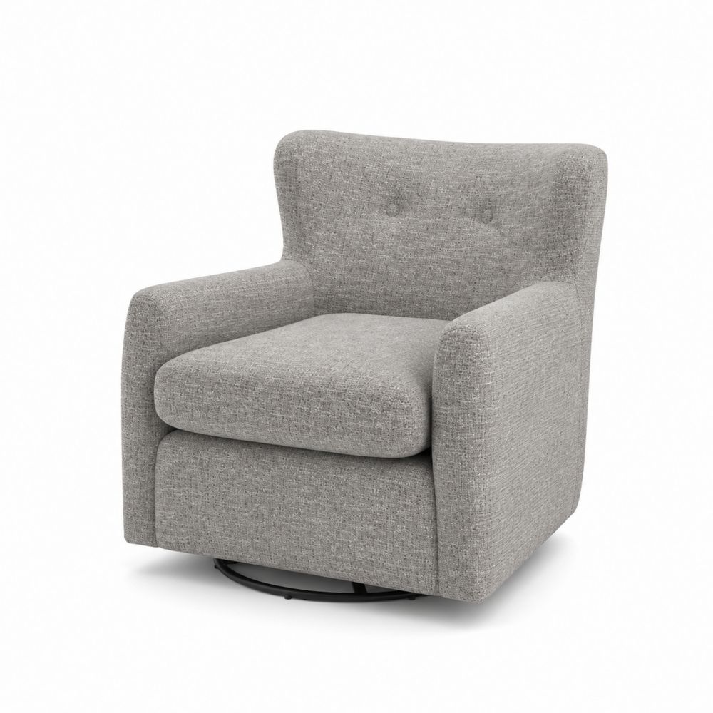 Silla giratoria de tela gris con base de metal