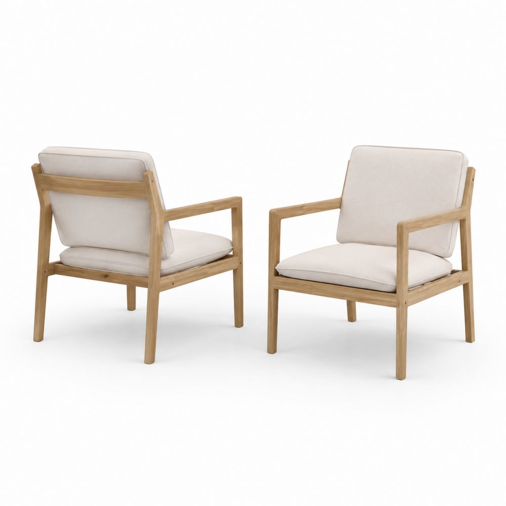 Juego de 2 sillones de madera de teca con cojines beige