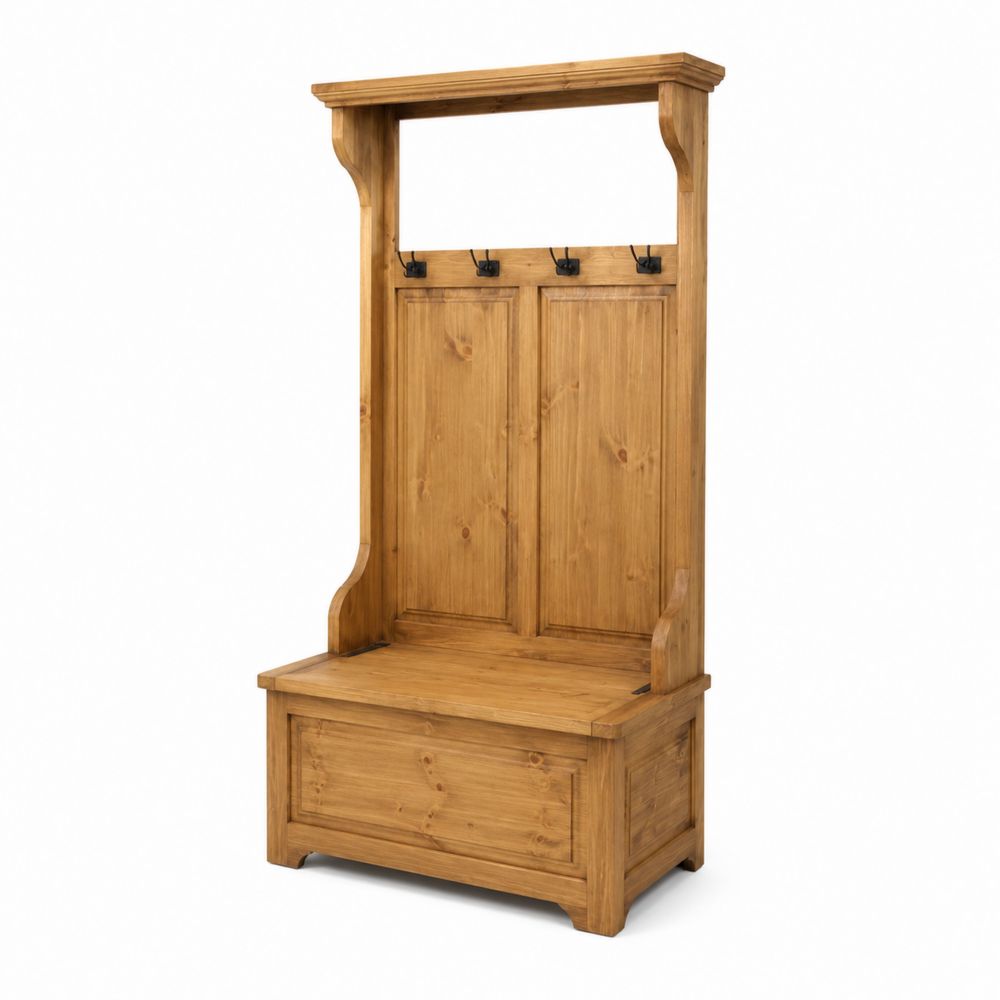 Perchero de Madera de Pino con Banco de Almacenamiento 190x80x40 cm