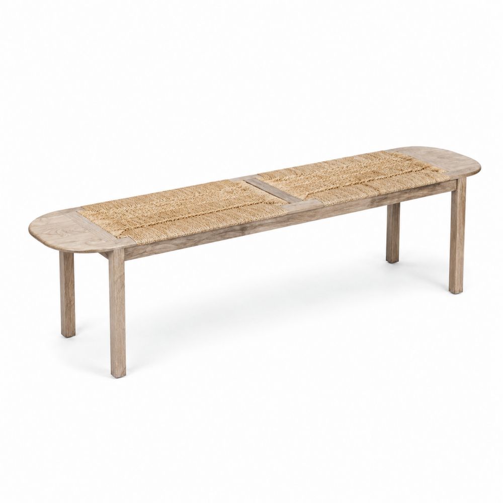 Banco de madera de mango y ratán natural 180 cm
