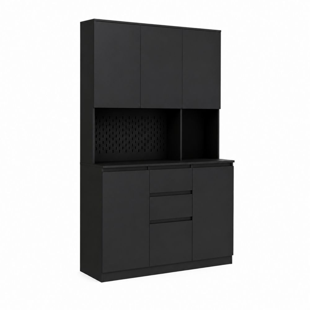 Aparador negro de MDF con puertas y cajones