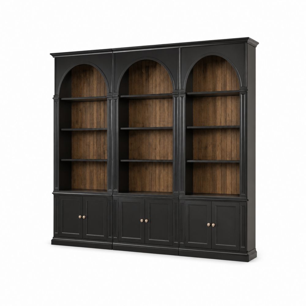 Estantería de Madera con Puertas Negras y Arcos