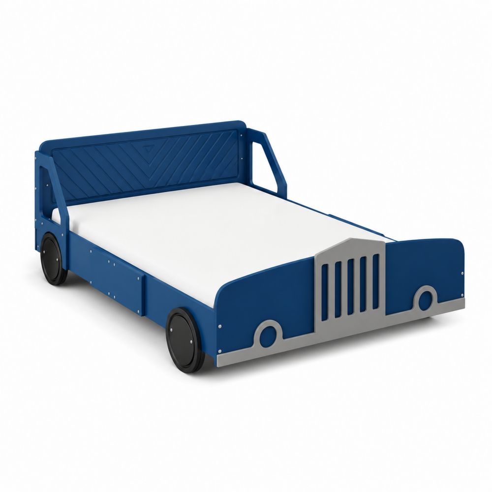 Cama infantil coche de madera MDF azul y gris