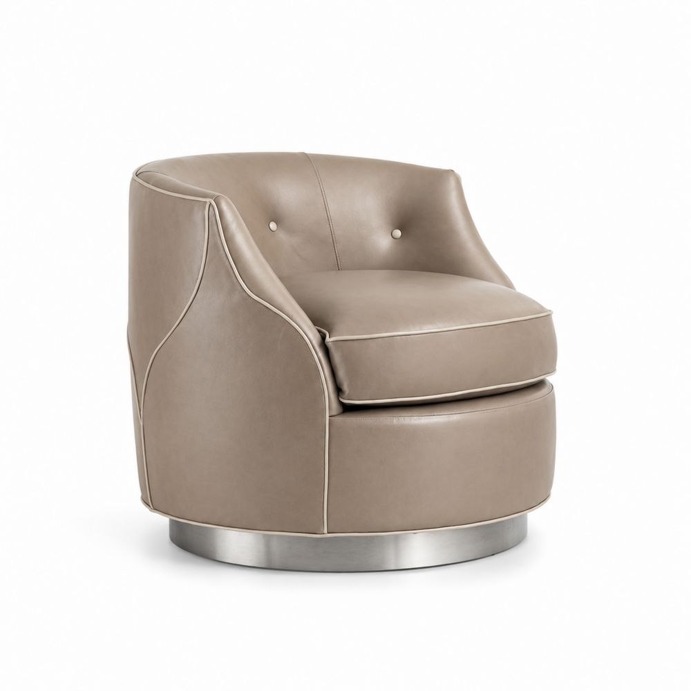 Silla Giratoria de Cuero Beige con Base Metálica
