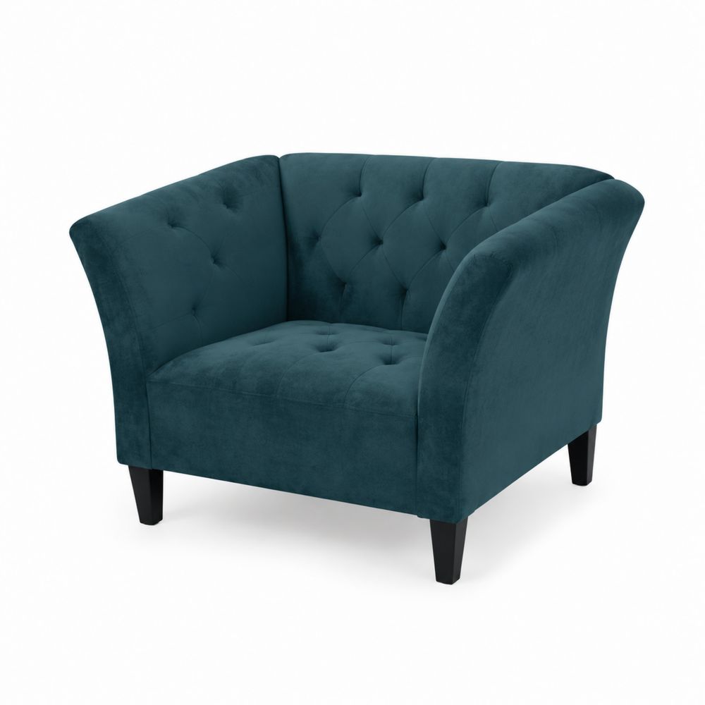 Sillón de terciopelo con base de madera